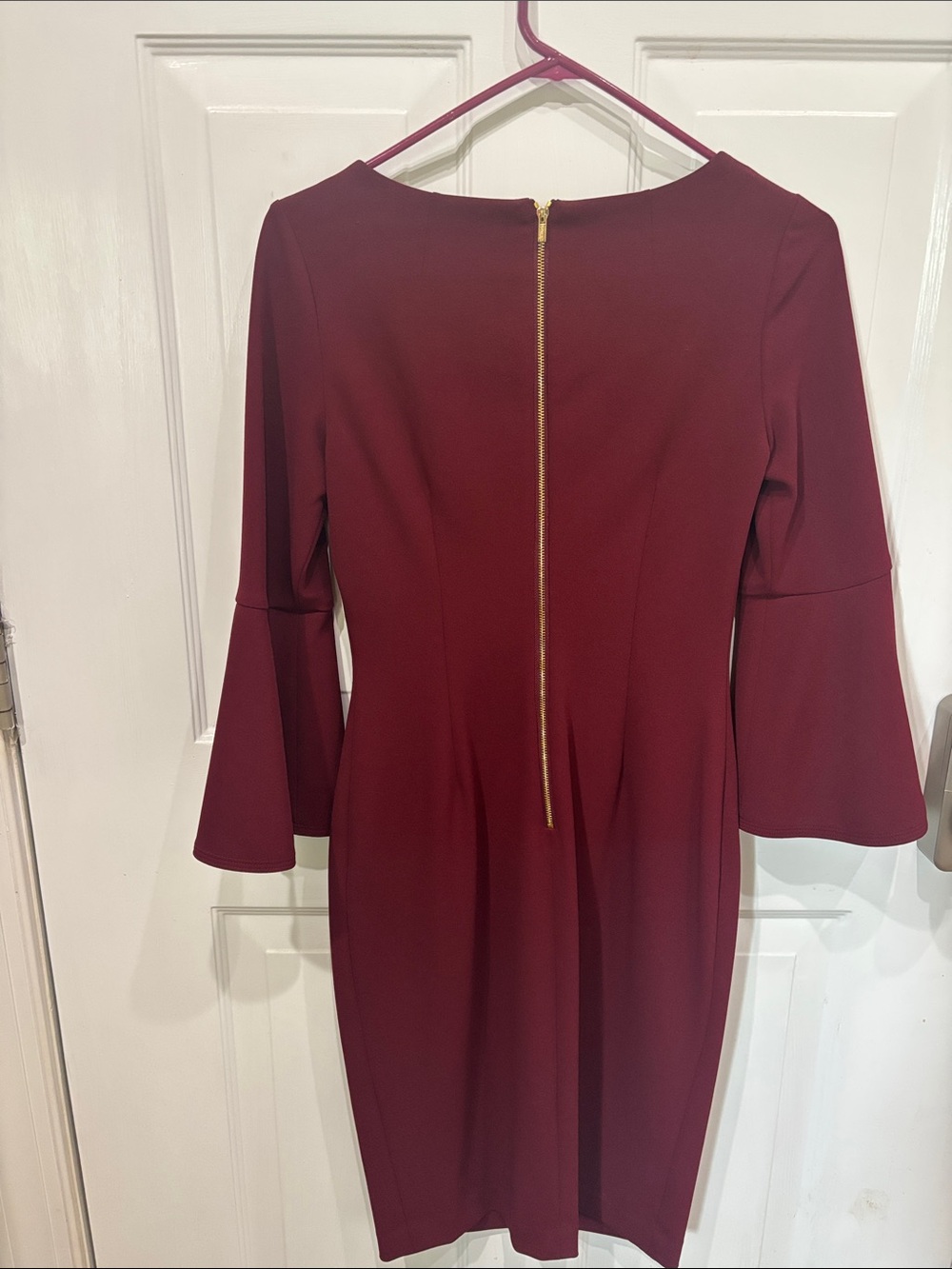 Calvin Klein Burgundy Bell-Sleeve Sheath Dress - Picture 3 of 3